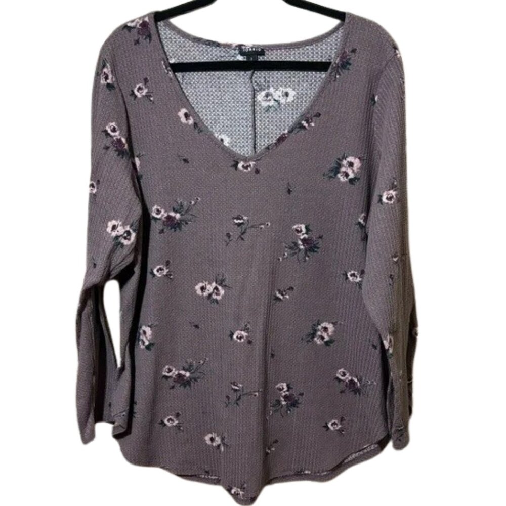 Torrid Women's 3X Mauve Long Sleeves Waffle Knit Floral Top